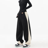 HiqdressHip Hop Women Contrast Color Wide Leg Pants Spring Summer Streetwear Fashion Elastic Waist Loose Sports Casual Straight Trousers