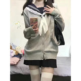 Preppy Style Knitted Cardigan Women Harajuku Vintage V-neck Oversized Sweater Sweet Casual Long Sleeve Tops Japanese JK