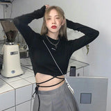 Long Sleeve T-shirts Women Design Sexy Crop Ins Prevalent Bandage Tops Harajuku Ulzzang Street Spring Female Ropa Hot Skinny New