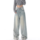 HiqdressAutumn Winter New High Waisted Jeans Women Button Full Length Wide Leg Denim Pants Fashion Vintage Y2K Light Blue Loose Trousers