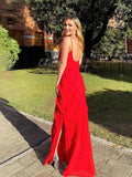 Women Elegant Deep V Neck Maxi Dress Sexy Ruffles Backless Party Club Dresses Fashion Ladies Beach Split Sundress Vestidos