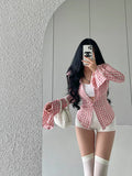 Women Y2k Streetwear Korean Fashion Gyaru Plaid Shirts Long Sleeve Tunic Blouses Ins Street Chic Coquette Kpop 2000s Aesthetic