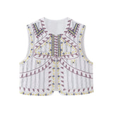 HiqdressWomen Fashion Y2k Vintage Floral Embroidery Vest Top V Neck Loose Casual Summer Woman Short Cardigan Waistcoat Chic Tops