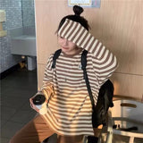 Long Sleeve Vintage Striped Tshirts Women Aesthetic Korean Fashion Loose Top Autumn Winter T-shirts Casual Teenagers Tee