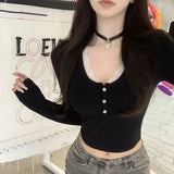 Hiqdress-Coquette Lace T-shirts Women Y2k Aesthetic Black Long Sleeve T Shirts Korean Fashion Slim Corset Crop Tops Female Sexy