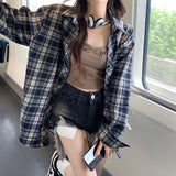 HiqdressVintage Plaid Shirt Streetwear Harajuku 90s Oversized Blouses Korean Style Long Sleeve Tops Men and Women Basics Casual