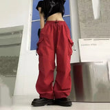 HiqdressWomen Casual Joggers Tech Pants Solid Low Waist Sweatpants Drawstring Wide Leg Baggy Trousers Y2k Streetwear Oversize Sweatpants