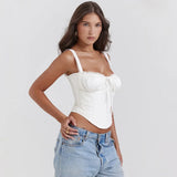 Sexy Club Lace Summer Ladies Women Crop Top Short Lace Up White Tank Top Women's Clothing High Quality Top