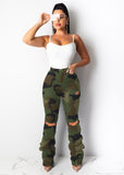 HiqdressCamo Flare Cargo Pants For Women High Waist Big Size Camouflage Print Baggy Techwear Patchwork Pocket Summer Streetwear Trousers