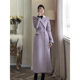 Elegant Long Wool Blends Coats Women Korean Quilted Blazer Jackets Double Breasted Woolen Overcoat Winter Thick Outerwear