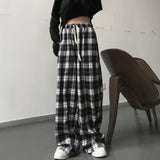 Streetwear Black and White Plaid Pants Oversize Unisex  Harajuku High Waist Wide Leg Trousers Retro Straight Sweatpants Women