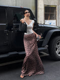 Sexy Leopard Print Maxi Skirt Women Summer New High Waist Vintage Slim Elegant Trumpet Long Skirt Female Streetwear