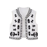 HiqdressWomen Fashion Y2k Vintage Floral Embroidery Vest Top V Neck Loose Casual Summer Woman Short Cardigan Waistcoat Chic Tops