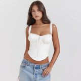 Sexy Club Lace Summer Ladies Women Crop Top Short Lace Up White Tank Top Women's Clothing High Quality Top