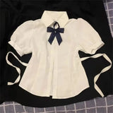 HiqdressKorean Fashion  New Spring/Summer Sexy Girl Short Sleeve Preppy Style Slim JK Bandage Shirt Women's Bow Tie Neck Blouse Top