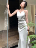 Summer Stain Women Dress New Elegant Sleeveless Female Vestidos Mermaid Robe 2023 Fashion Slim Lady O-neck Solid One Pieces Maxi