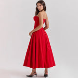 Elegant Strapless Formal Occasion Dress Summer Midi Birthday Party Dresses Red Wedding Guess Dress Women's Clothing