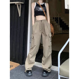 New Cargo Pants Women Retro Workwear Casual Baggy Straight Trousers Fashion Wide Leg Pockets Joggers Trousers Y2k Streetwear