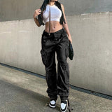 Hiqdress1 Vintage Cargo Pants Baggy Jeans Women Fashion 90s Streetwear Pockets Wide Leg High Waist Straight Y2k Denim Trousers Overalls