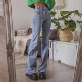 90s Retro Five Pointed Star Straight Women Jeans Y2k Streetwear High Waist Micro Flared Pants Slim Fit Patch Denim Trousers