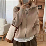 Deeptown Casual Knitted Cardigan Sweaters Women 2022 Autumn Vintage Zip-up Solid Loose Long Sleeve Tops Knitwear Chic Kpop