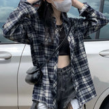 Women Plaid Shirt Korean Casual Harajuku Y2K All Match Loose Blouse Summer Fashion Hot Sweet Long Sleeve Ladies Top