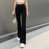 Lucyever All-Match Women Black Flared Pants Fashion High Waist Wide Leg Trousers Female Casual Hipster Streetwear Pants 2023