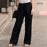 Women Cotton Linen Pants Fashion Solid Color Elastic Waist Loose Straight Pants Female Ankle-length Trousers Summer Casual Pants