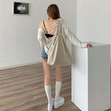 Lucyever Knitted Hollow Out Sweater Women Harajuku Loose Backless Lace Up Y2K Jumpers Female Korean Prepply Thin Sweaters Tops