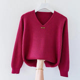 Fashion Women Long Sleeve Knitted Sweaters Spring Autumn New Solid Slim V-Neck Korean Basic Casual Bottoming Pullovers Tops 2022