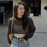 New Knitted Hollow Out Sweater Women Summer Long Sleeve Sexy Crop Top Korean Fashion Chic Tops Casual Streetwear Harajuku