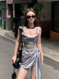 Summer French Elegant Y2k Mini Dress Woman Sexy Sleeveless Short Party Dress Casual One Piece Dress Korean Fashion Chic