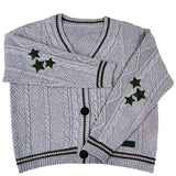 Ins Fashion V-neck Single Breasted Knitted Sweater Autumn Star Embroidered Cardigan Casual Long Sleeve Crochet Cardigan Tops