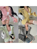 Women Y2k Streetwear Korean Fashion Gyaru Plaid Shirts Long Sleeve Tunic Blouses Ins Street Chic Coquette Kpop 2000s Aesthetic