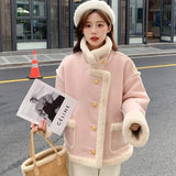 new Korean fashion Maillard fat MM purple Kawaii lamb suede plus velvet coat women's Y2K Harajuku loose casual warm coat