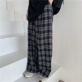 Black and Pink Plaid Pants Oversize Women Pants High Waist Loose Wide Leg Trousers Ins Retro Teens Straight Trousers Streetwear