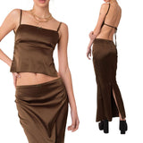 HiqdressTwo Piece Skirt Set Women's Suit y2k Clothes Summer Sexy Outfit Cropped Top and Split Skirt Chic Elegant Female Clothing