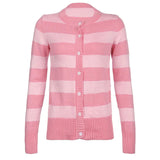 Xingqing Grunge y2k Fairycore Sweater Women Pink Striped Button Down Long Sleeve Cardigan Tops 2000s Aesthetic Knitted Clothes