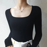 HiqdressU Neck Long Sleeve Shirt Women Warm Fleece Sexy Cropped Tops Autumn Winter Black Casual Skinny Slim Basic T Shirt Woman