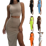 HiqdressTwo Piece Skirt Set Women's Suit y2k Clothes Summer Sexy Outfit Cropped Top and Split Skirt Chic Elegant Female Clothing