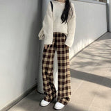 Xpqbb Harajuku Hip Hop Streetwear Plaid Pants Women 2023 Summer Casual Loose Straight Pants Woman Y2K Vintage Wide Leg Trousers