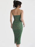 Midi Green Dress Elegant Sexy Night Wedding Guest Evening Party Dresses Spaghetti Strap Birthday Dress for Women