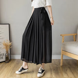 Summer New Style Korean Women Big Hem Skirt Trousers Pleated Chiffon Trousers High Waist Pants Hakama Casual Wide Leg Pantalones