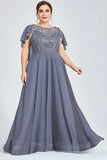 Plus Size Mother of the Bride Dresses 2024 A-Line O-neck Floor-Length Lace Pleated Formal Wedding Guest Dresses Vestidos de Gala