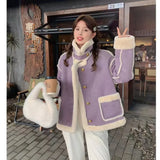 new Korean fashion Maillard fat MM purple Kawaii lamb suede plus velvet coat women's Y2K Harajuku loose casual warm coat