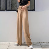 Women Pants 2023 New Spring Summer Ice Silk Wide Leg Pants High Waist Casual Female Slim Loose Straight Black Trousers