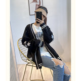 90S Vintage Loose Slight Stretch Cardigan Fashion Star Embroidery Tay Women Warm Soft Sweater Ladies Casual V-neck Knitted Top