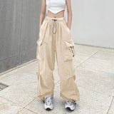 Women Casual Joggers Tech Pants Solid Low Waist Sweatpants Drawstring Wide Leg Baggy Trousers Y2k Streetwear Oversize Sweatpants