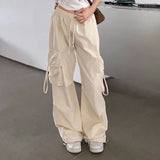 Zoki Hip Hop Y2K Cargo Pants Women Streetwear Harajuku Big Pockets Casual Trousers Korean Loose High Waist Design Solid Pants Z