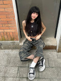 Cargo Pockets Camouflage Baggy Jorts Women Pleated Pintuck Loose Casual High Rise Denim Shorts Harajuku Retro Clothes